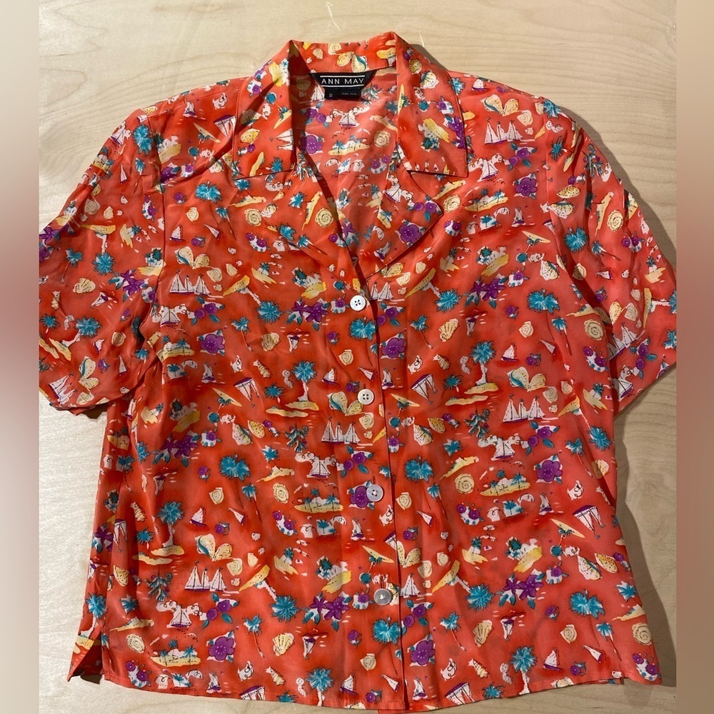 Vintage Ann May Silk Button Up Shirt Small (JR) - Picture 5 of 11